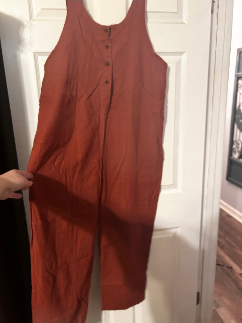 Amazon Sleeveless Button-Front Rust Jumpsuit